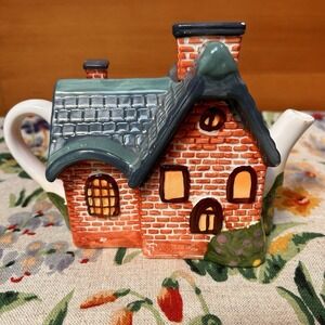 VTG Thomas Kinkade Everetts Cottage Teapot Fairy Farm Garden Tea Party Summer
